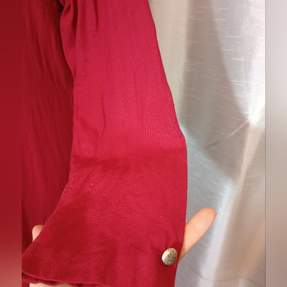 Christie & Jill Vintage Maxi, Dress, Red ButtonUp, V-Neck, Long Sleeve, 10 - Picture 5 of 15